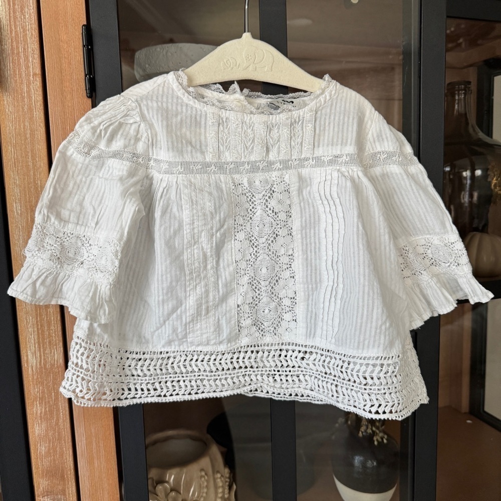 Cyrillus paris embroidered lace crochet knit blouse top toddler girl long sleeve